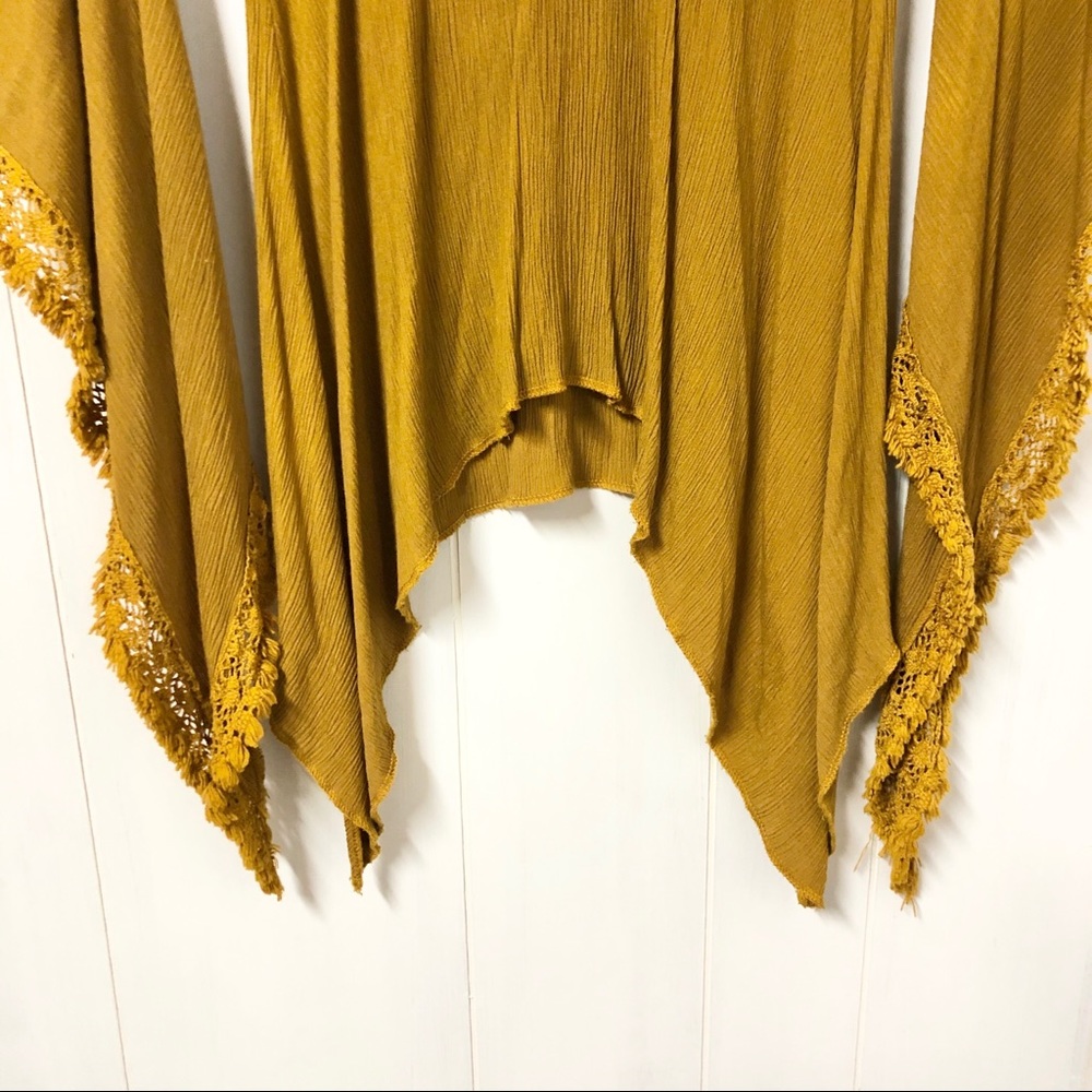 Boho Mustard Long Sleeve Tunic w Fringe Detail - Picture 3 of 5